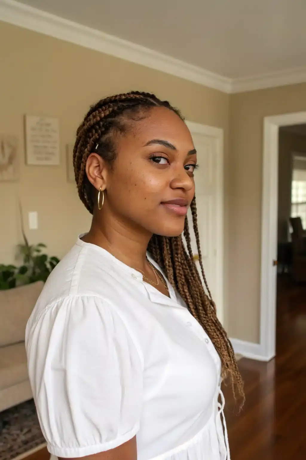 2) Half Ponytail with Box Braids