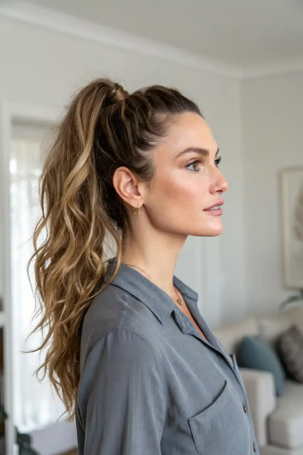 4) High Half Ponytail with Volume