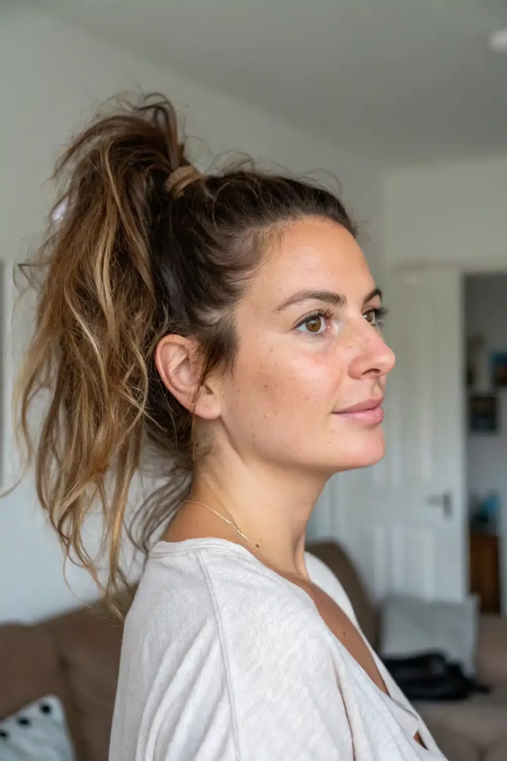 3) Messy Half Ponytail for Casual Looks