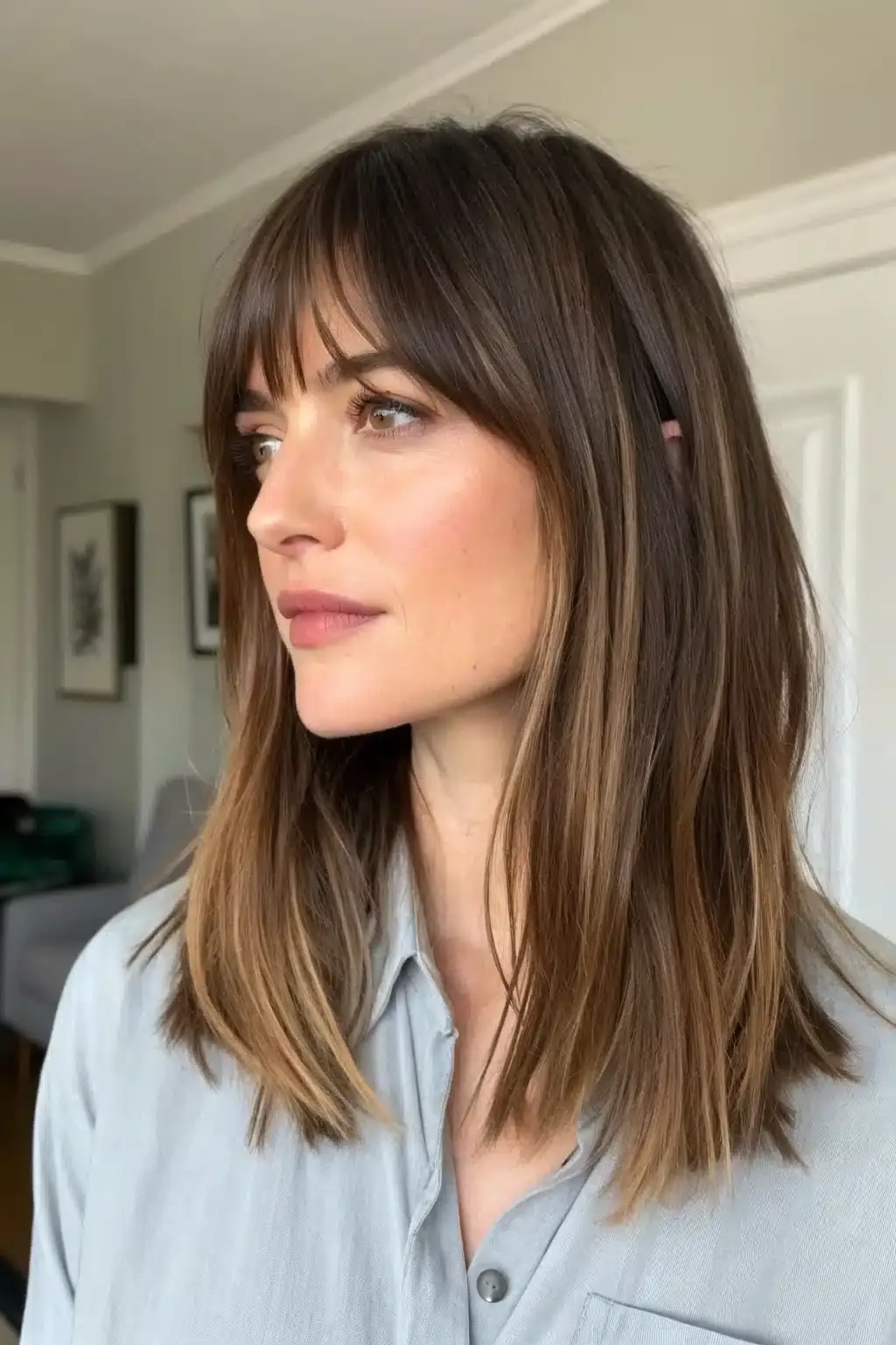 14) Long bob with curtain bangs
