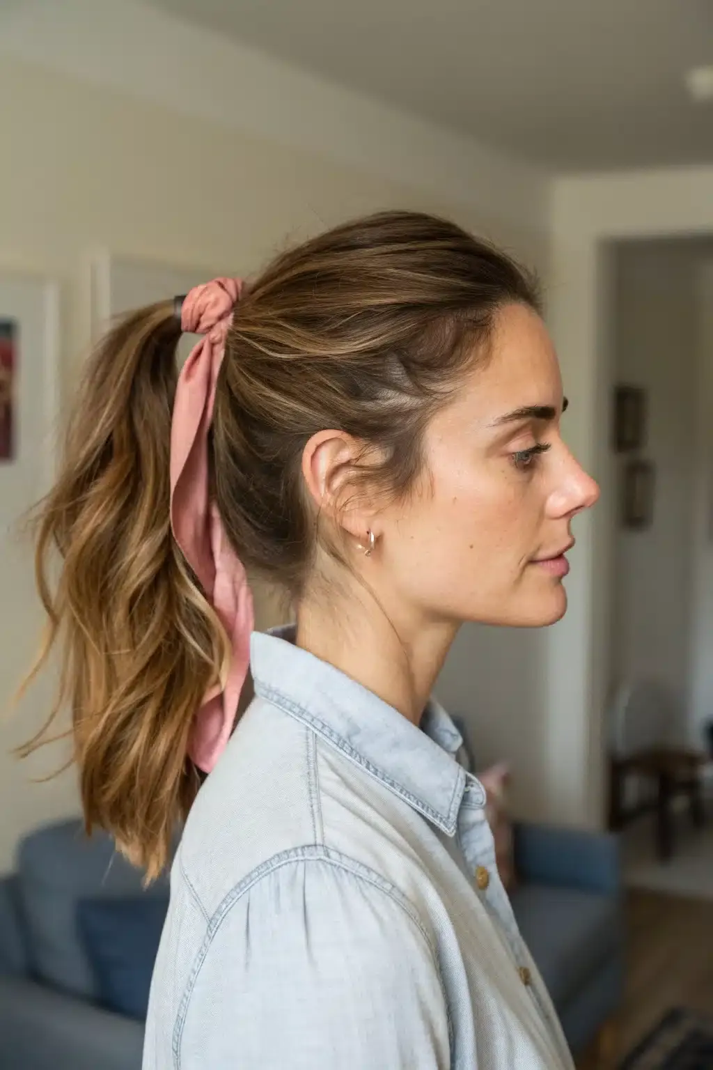 7) Half Ponytail with Ribbon or Hair Scarf