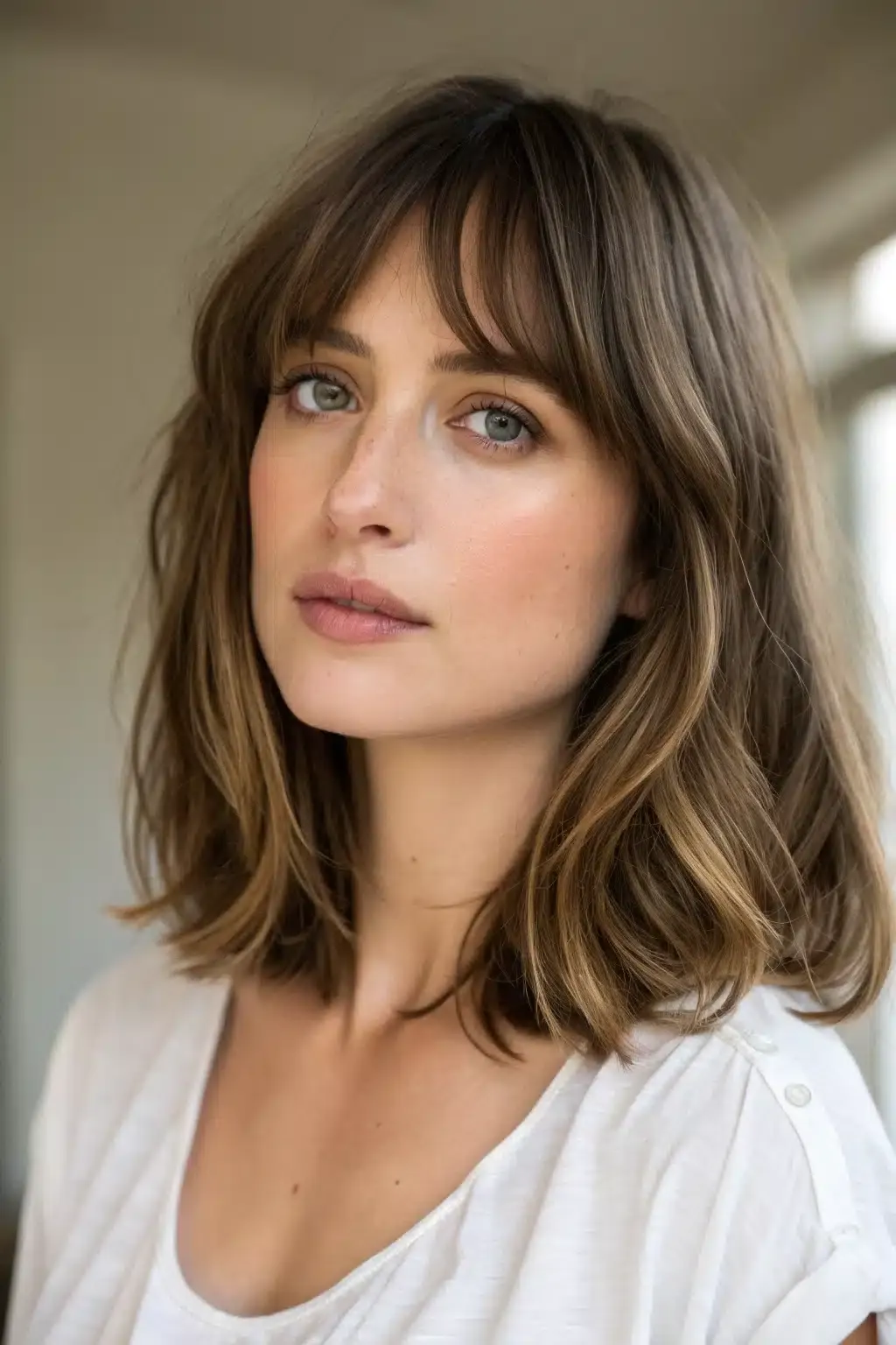 3) Curtain bangs with medium hair