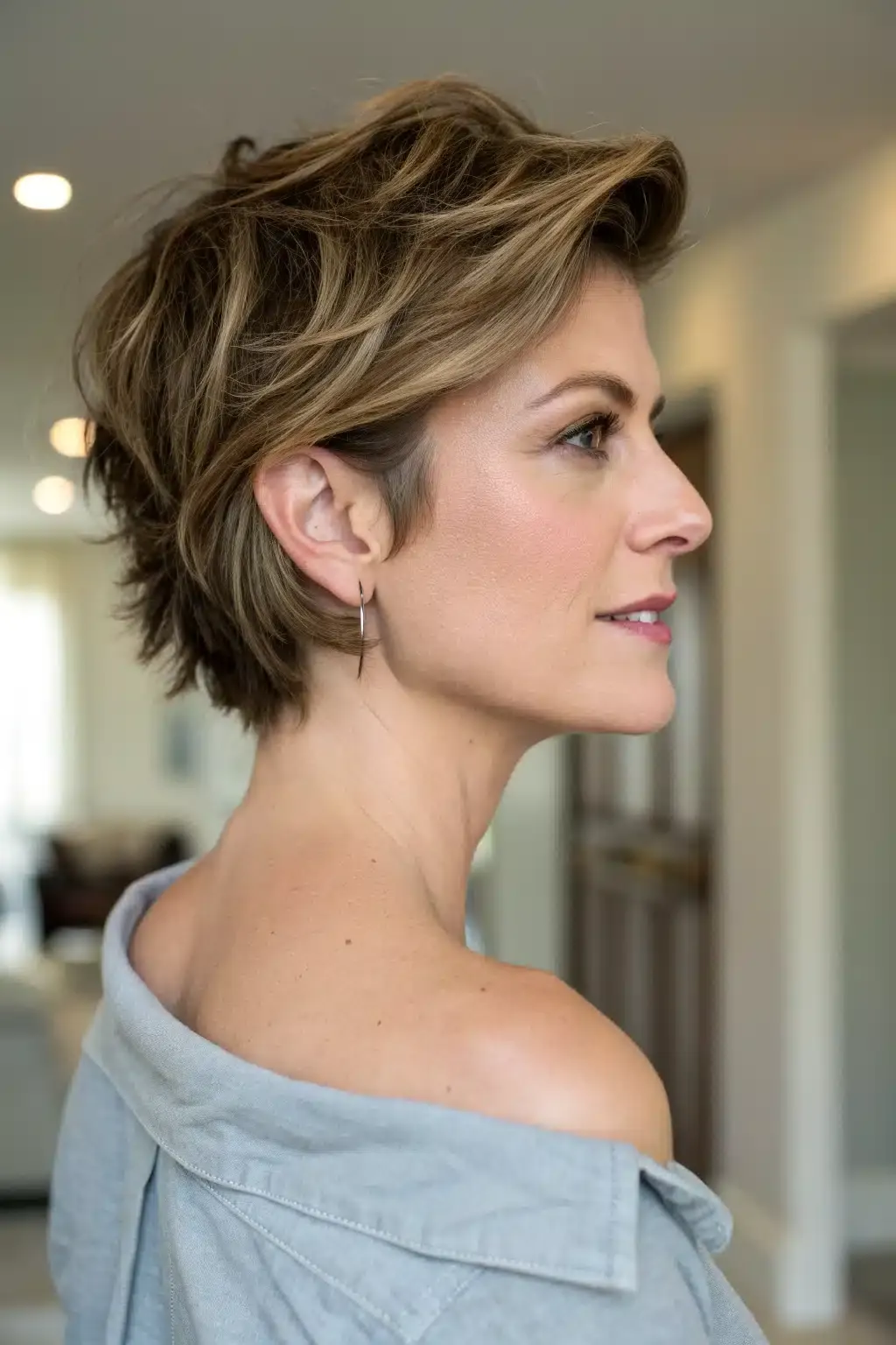 4) Side-Swept Short Hair