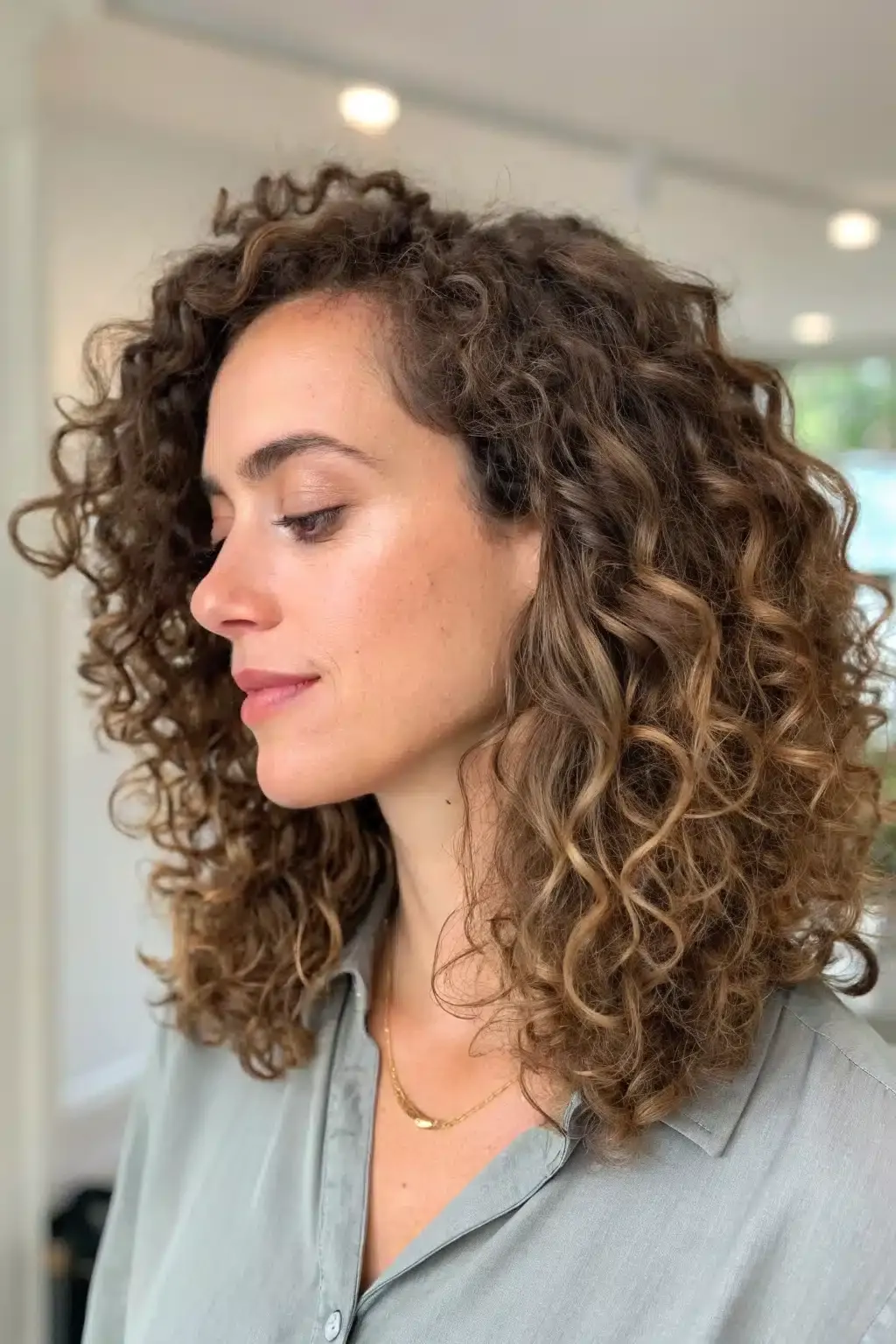 9) Curly long bob style