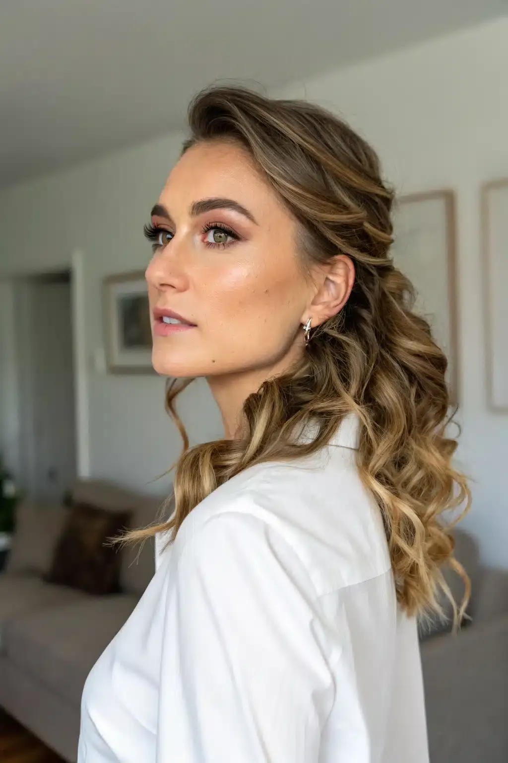16) Side Swept Curls