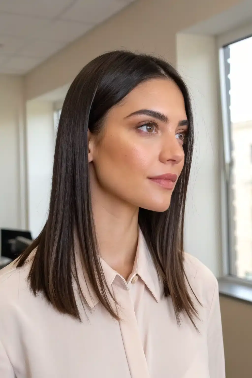 14) Sleek Straight with Middle Part