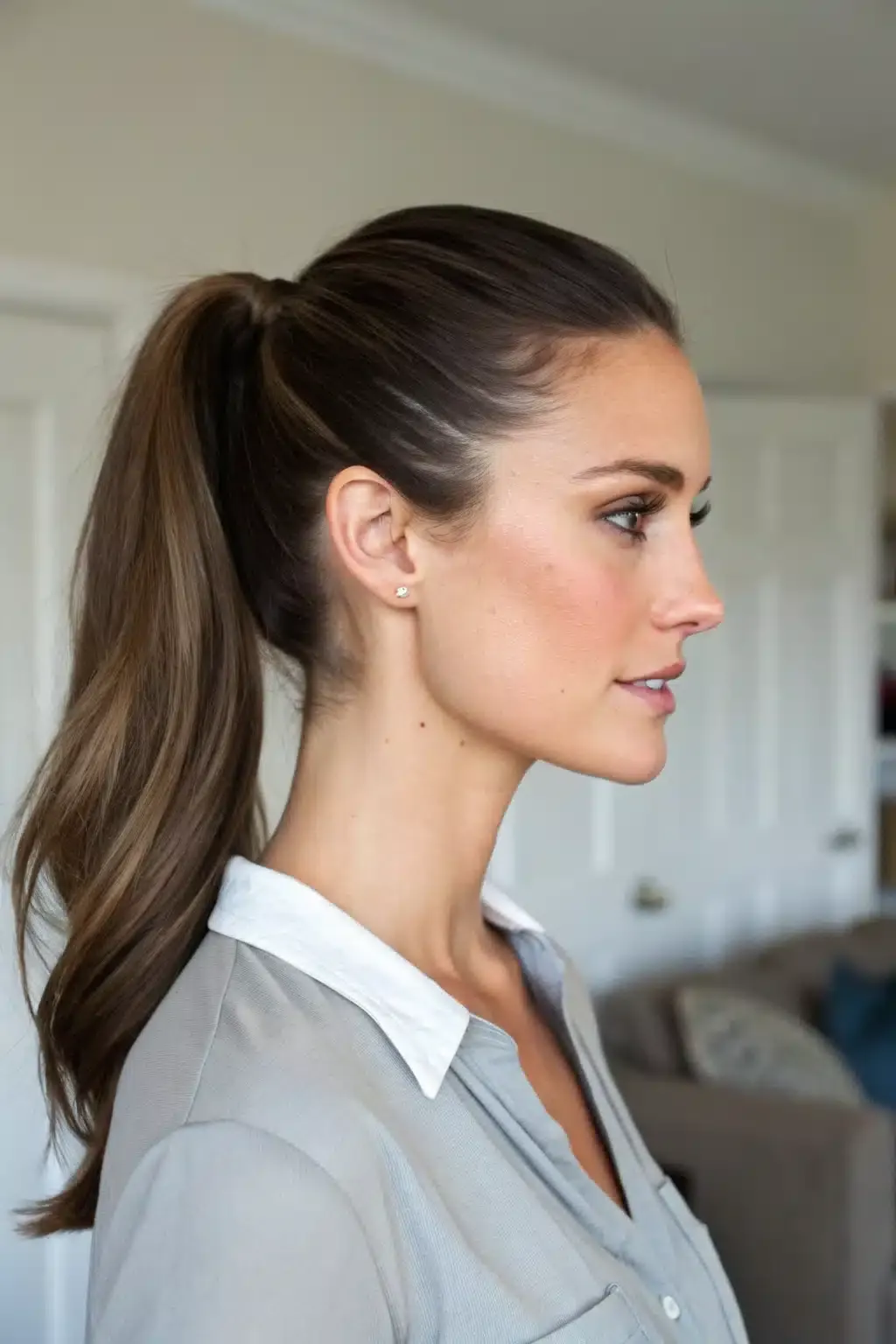1) Classic Half Ponytail with Sleek Finish