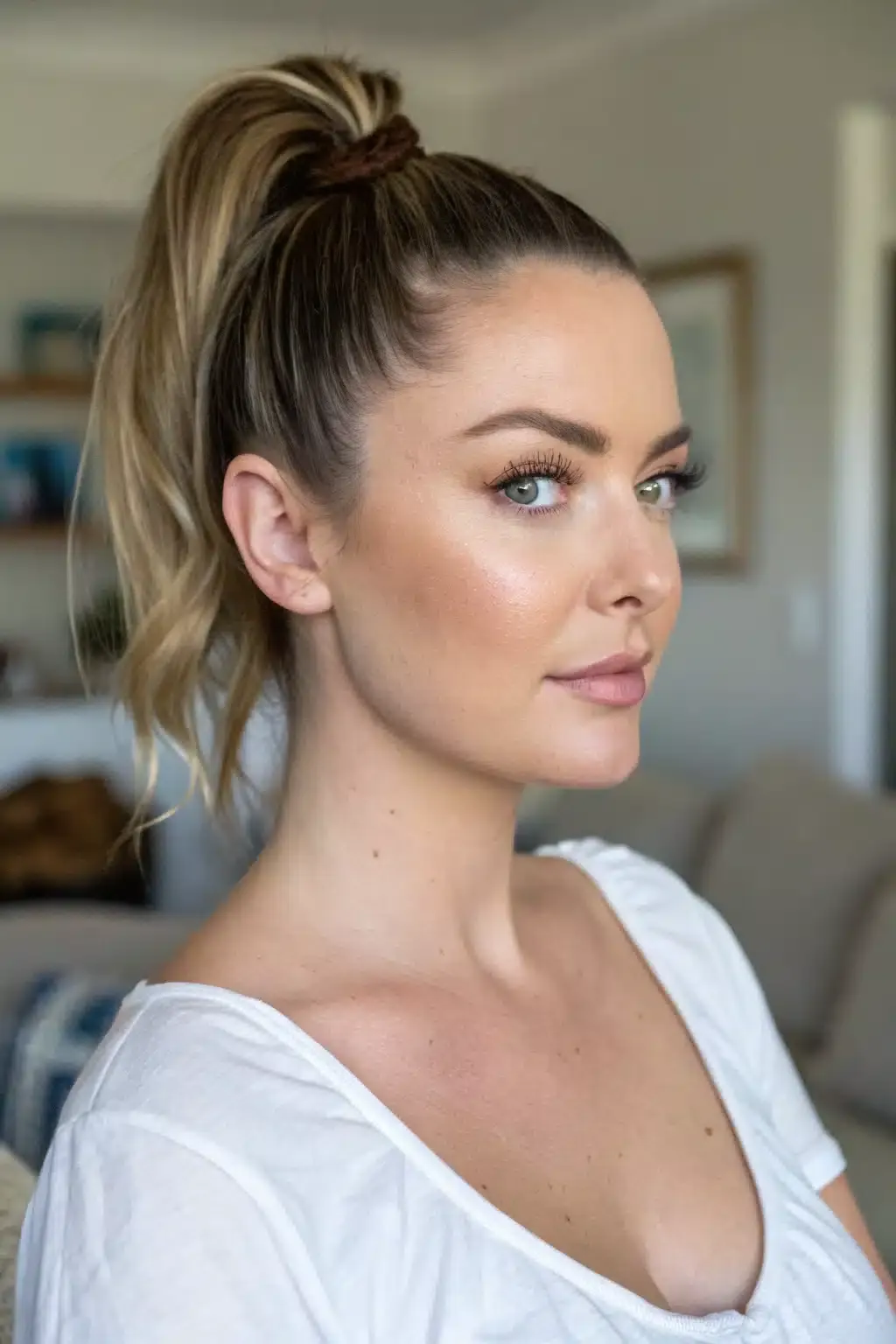 7) High ponytail with volume
