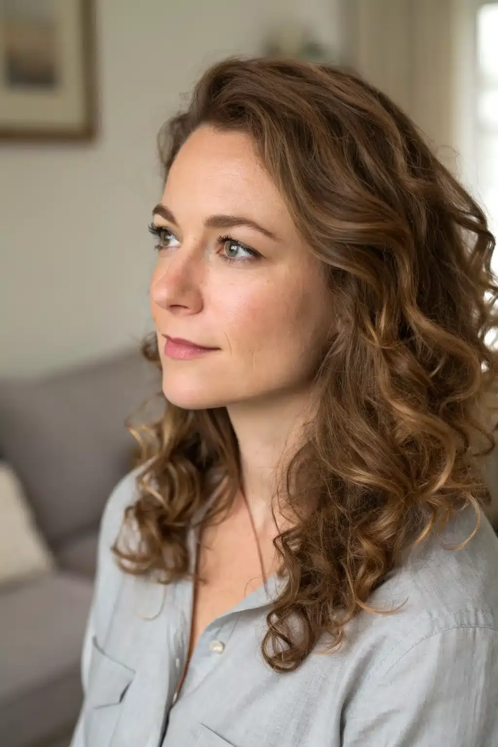 8) Middle part with loose curls