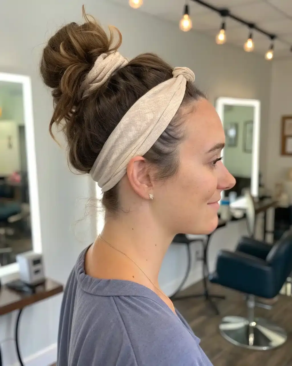 13. Messy Bun with Headband