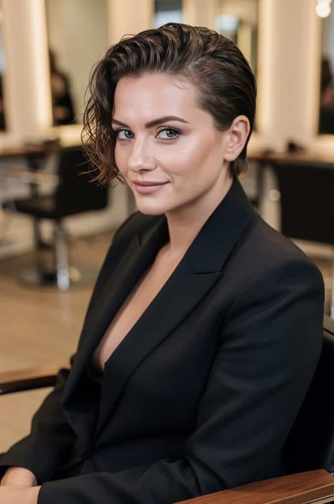 Slicked Back Wavy Short Hair