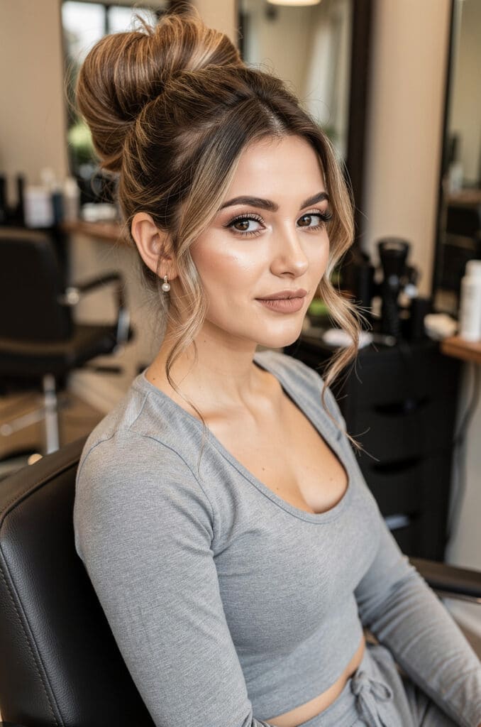 Textured Sock Bun with Face-Framing Pieces