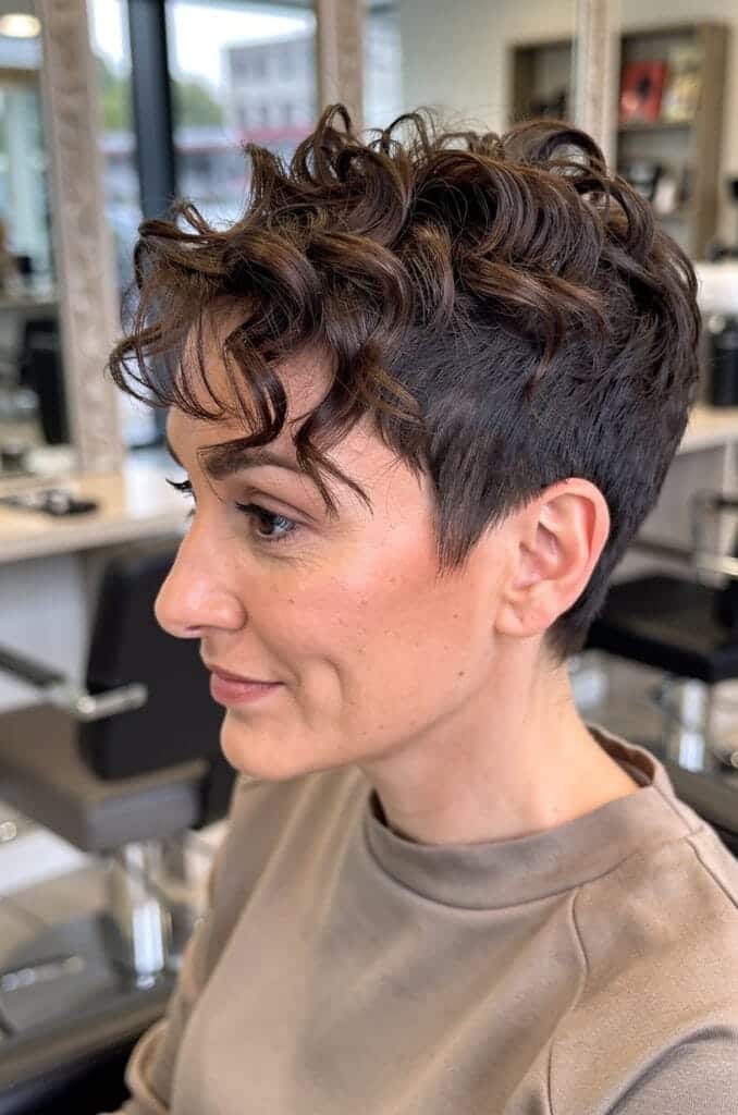 11. Curly Pixie with Baby Bangs