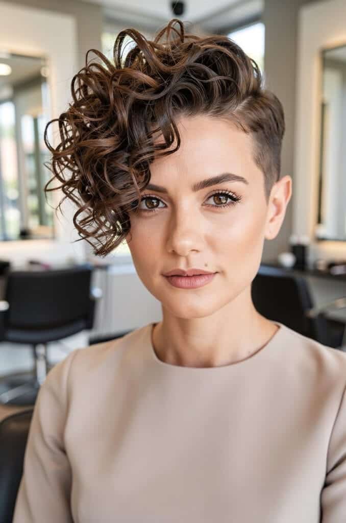 14. Curly Pixie with Sweeping Side