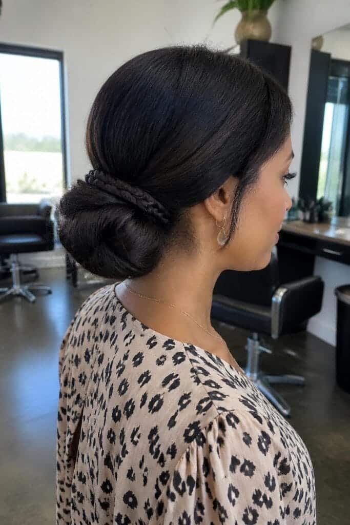 4. Low Bun with Braided Accent