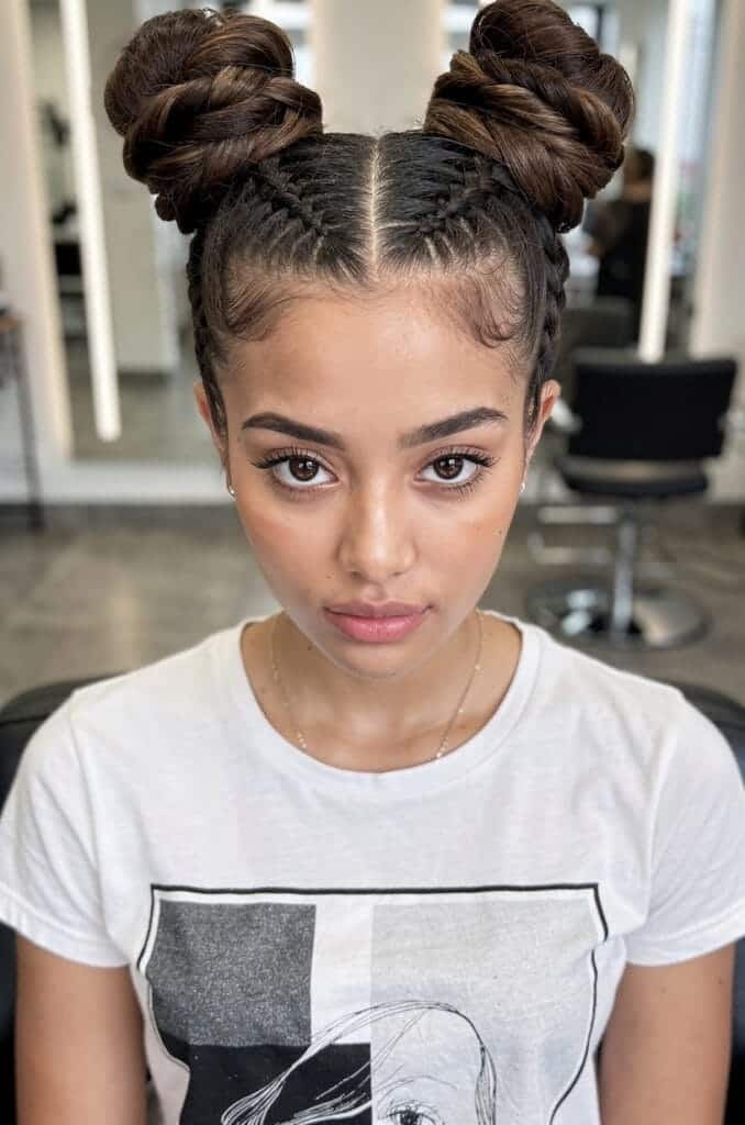Cornrow Space Buns Updo