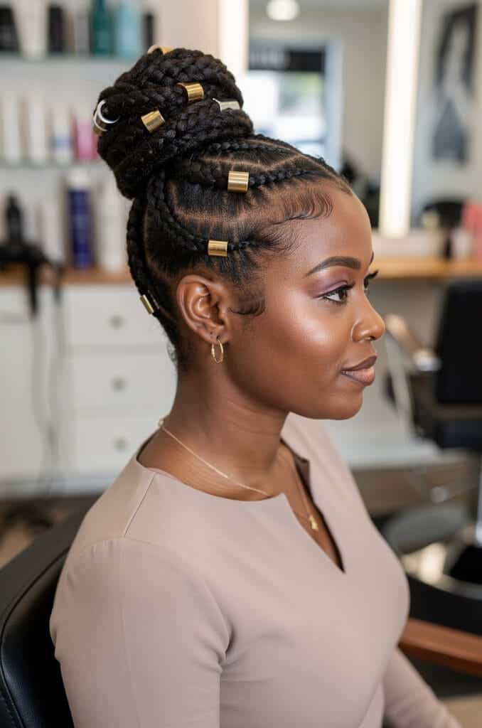 Cornrow Updo with Hair Cuffs
