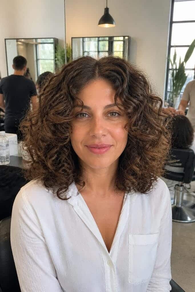 Curly Cut with Center Part and Layers