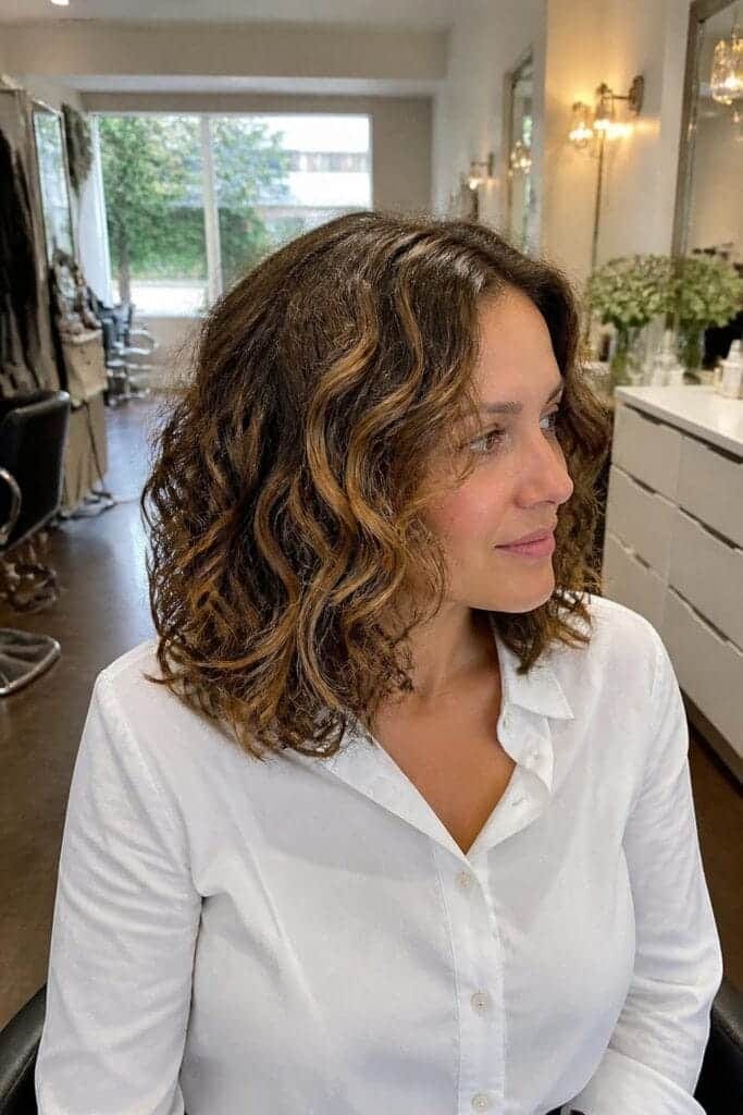 Curly Lob with Subtle Highlights