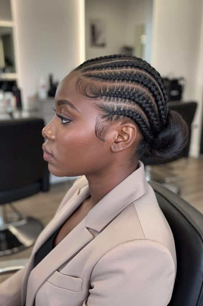 Curved Cornrow Updo with Side Part