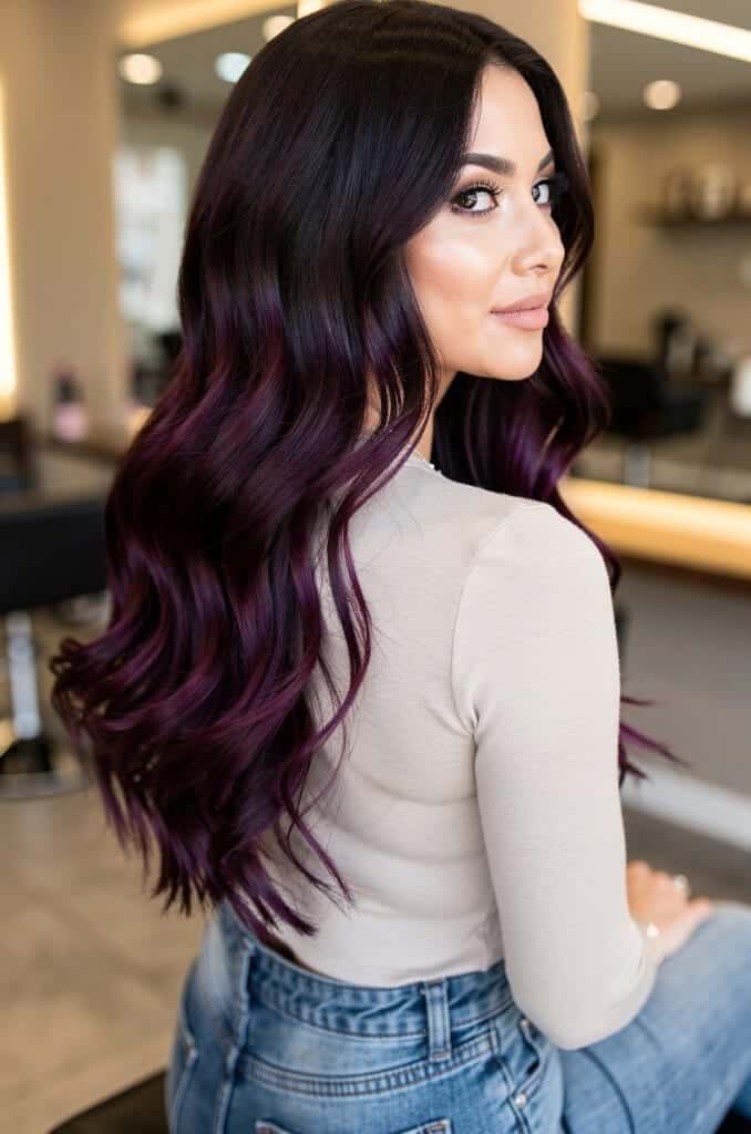 Deep Plum Balayage on Dark Hair