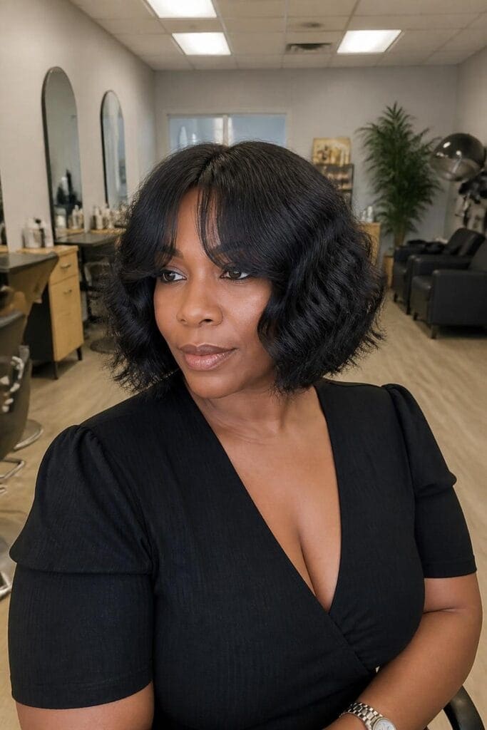 Deep Wave Bob with Curtain Bangs