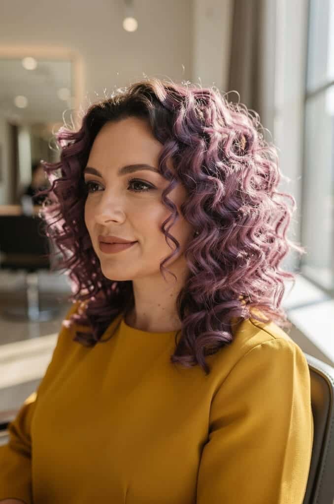 Dusty Mauve on Curly Hair