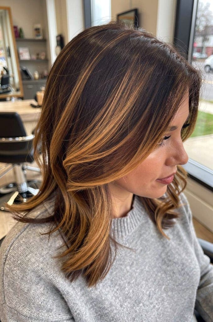 Golden Copper Highlights on Brown Hair