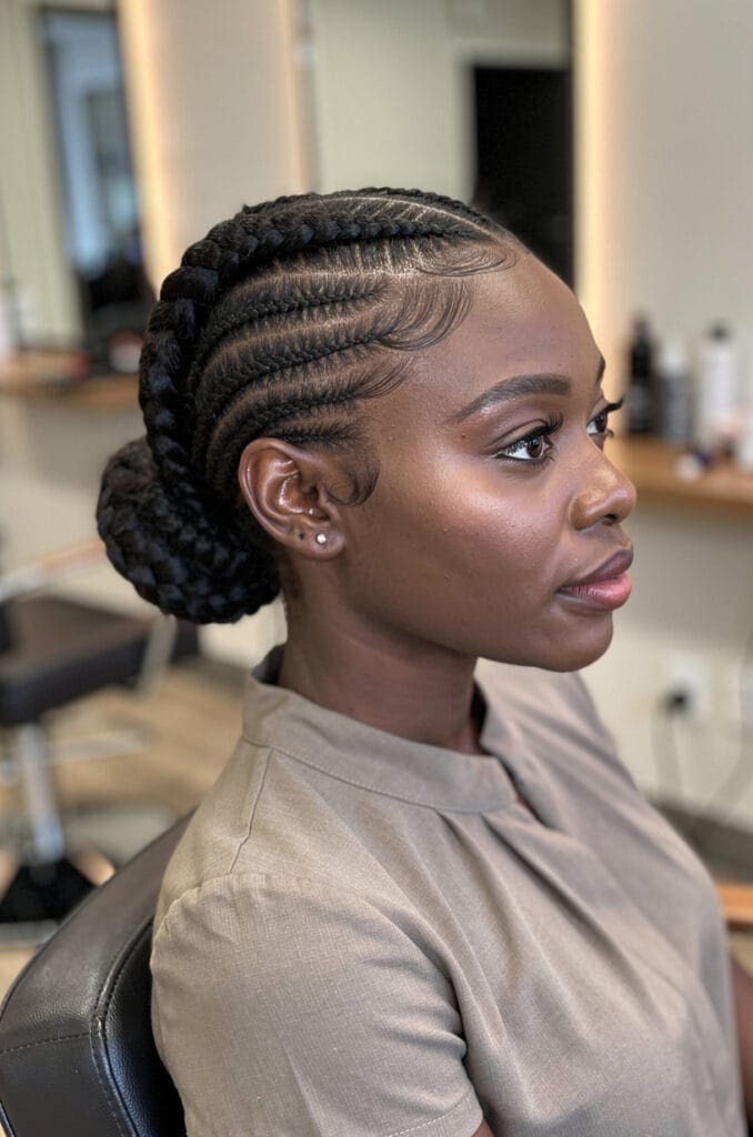 Low Side Swept Cornrow Updo