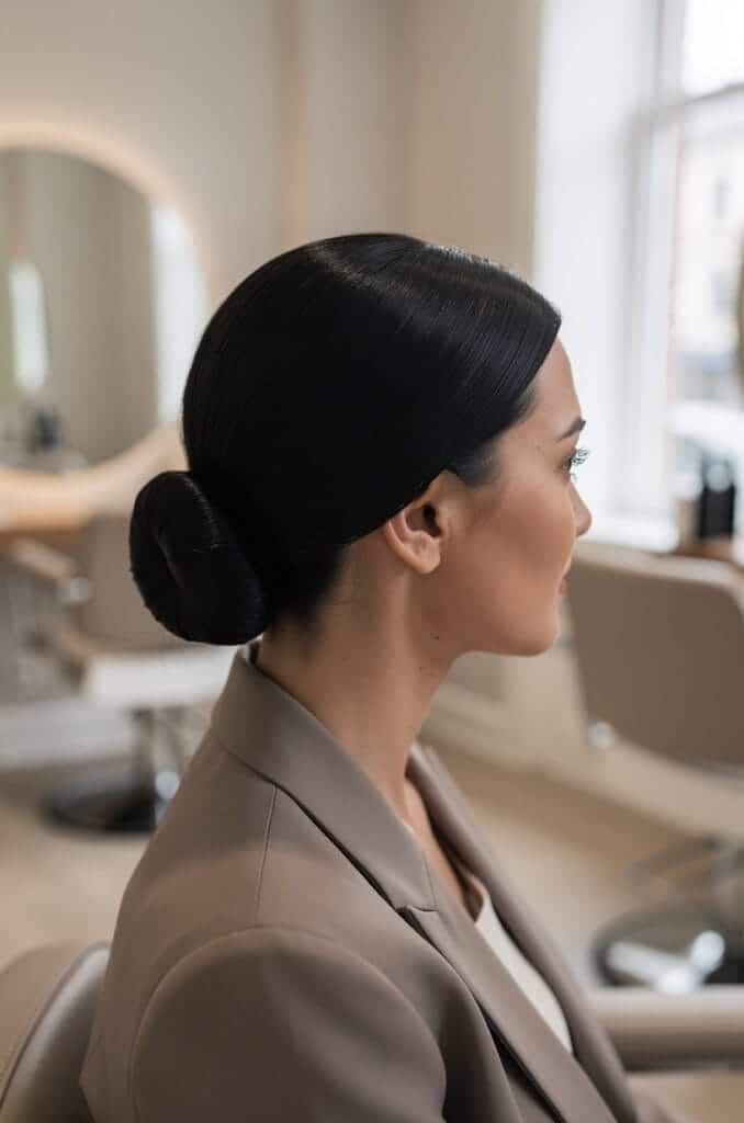 Sleek Low Bun With Side Part