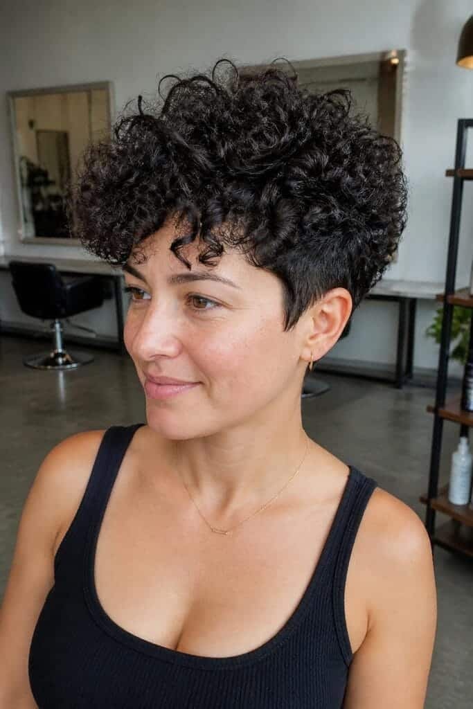 Tapered Curly Cut with Volume at Crown