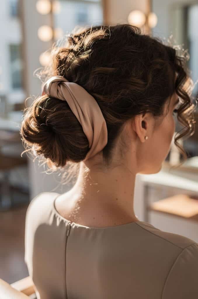 Twisted Low Bun With Scarf
