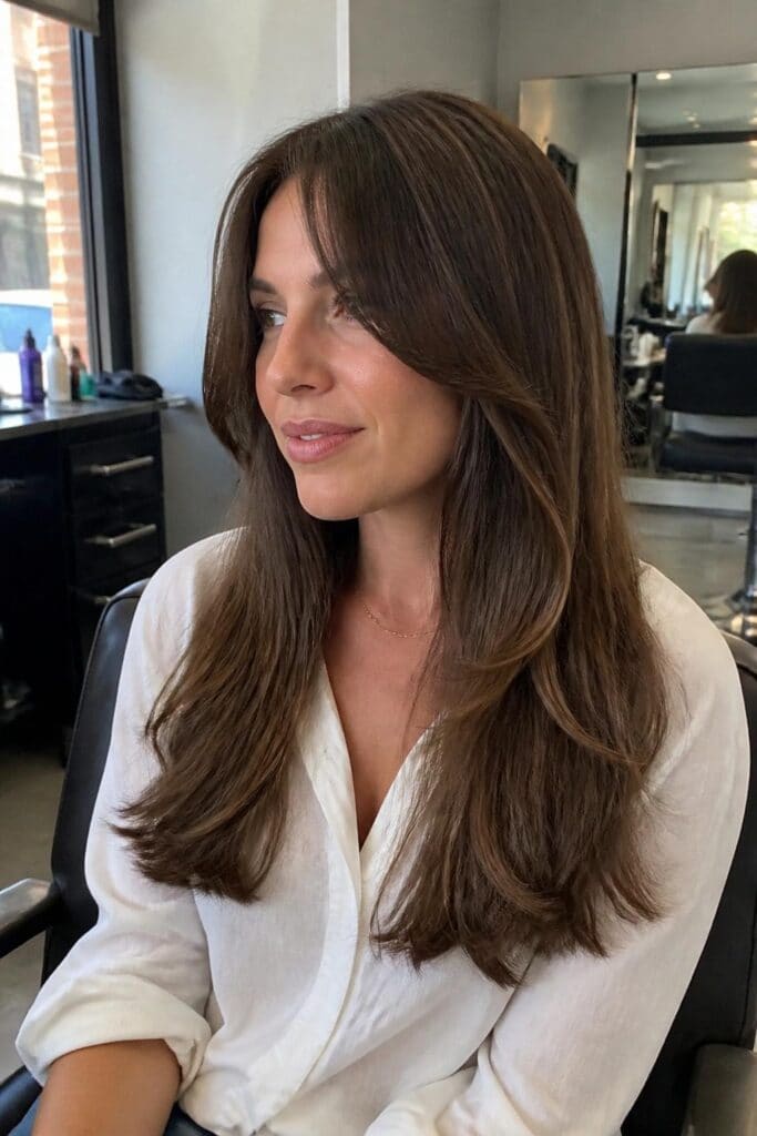 1. Curtain Bangs with Long Layers