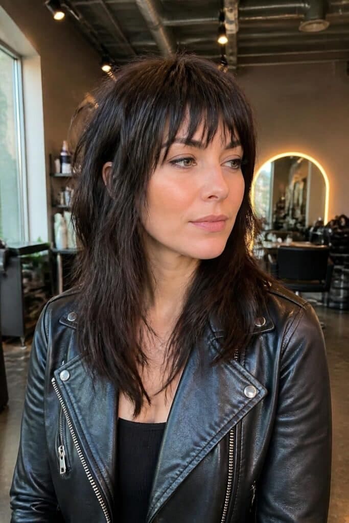 10. Long Hair with Choppy Bangs
