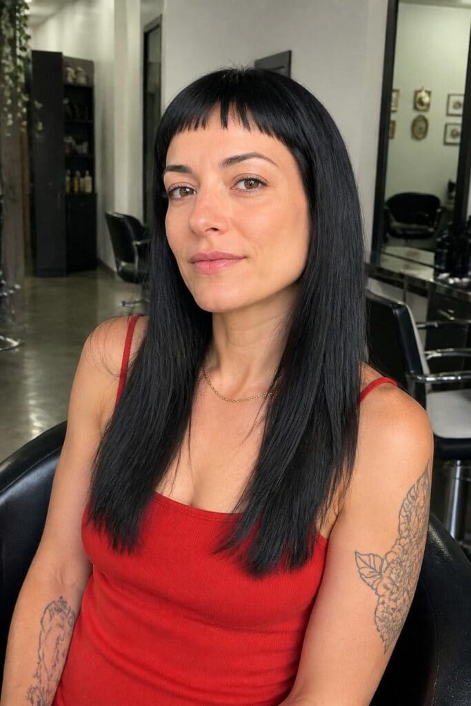 12. Long Hair with Micro Bangs