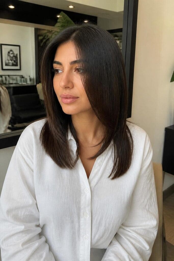 14. Sleek Layers with a Center Part