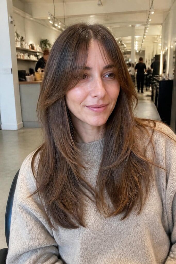 15. Long Hair with Wispy Curtain Bangs