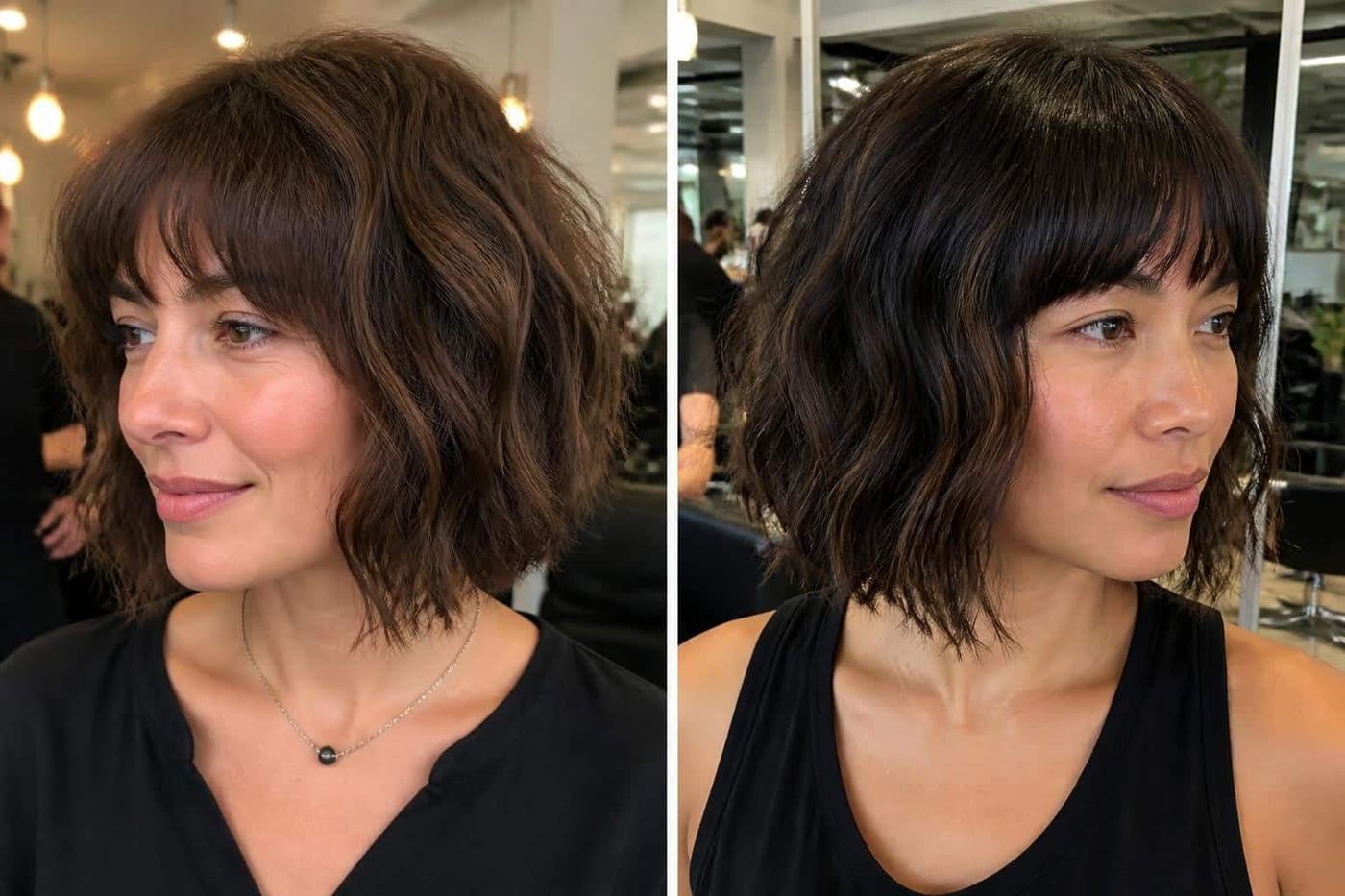 15 Textured Wavy Bob with Bangs Looks for Extra Volume