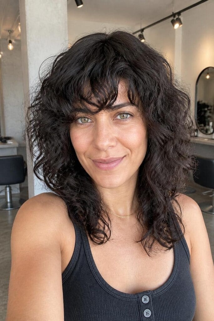2. The Curly Shag with Bangs