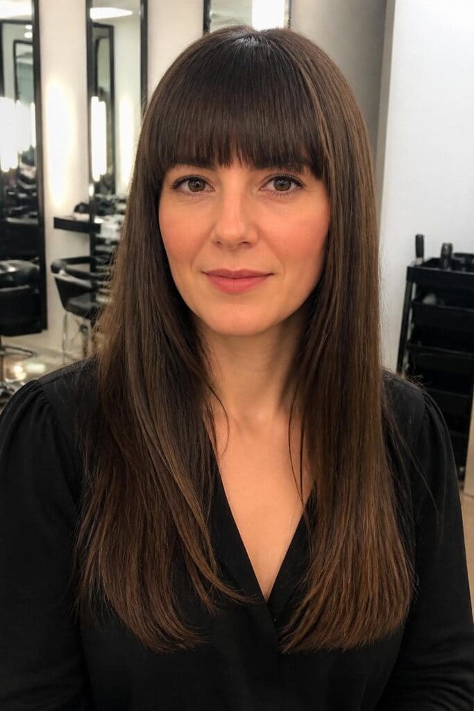 4. Blunt Bangs with Long Hair
