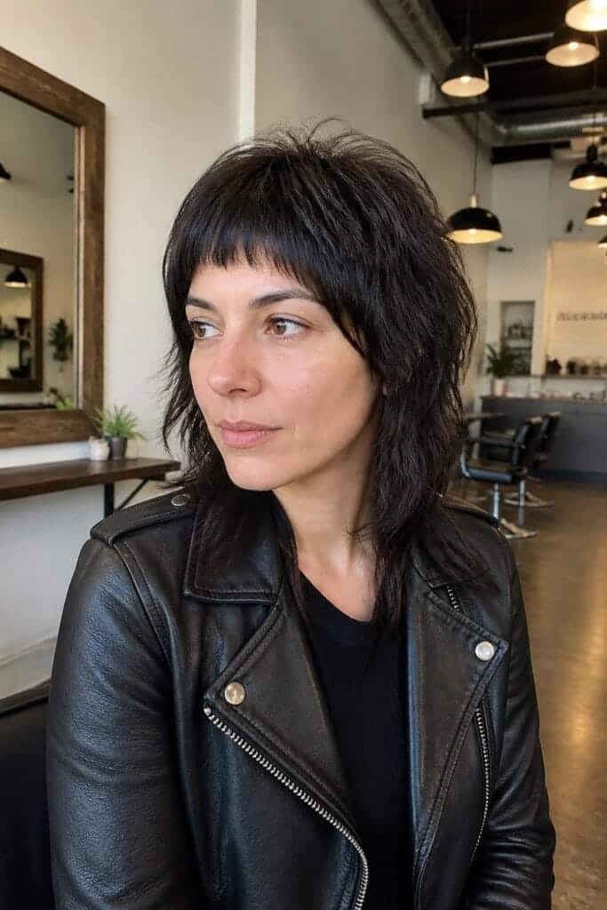 9. Layered Shag with Micro Bangs