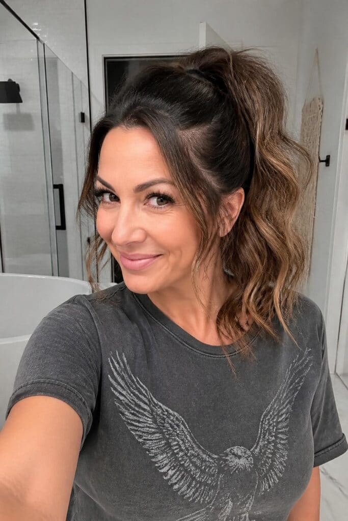 9. Wavy High Pony with Volume