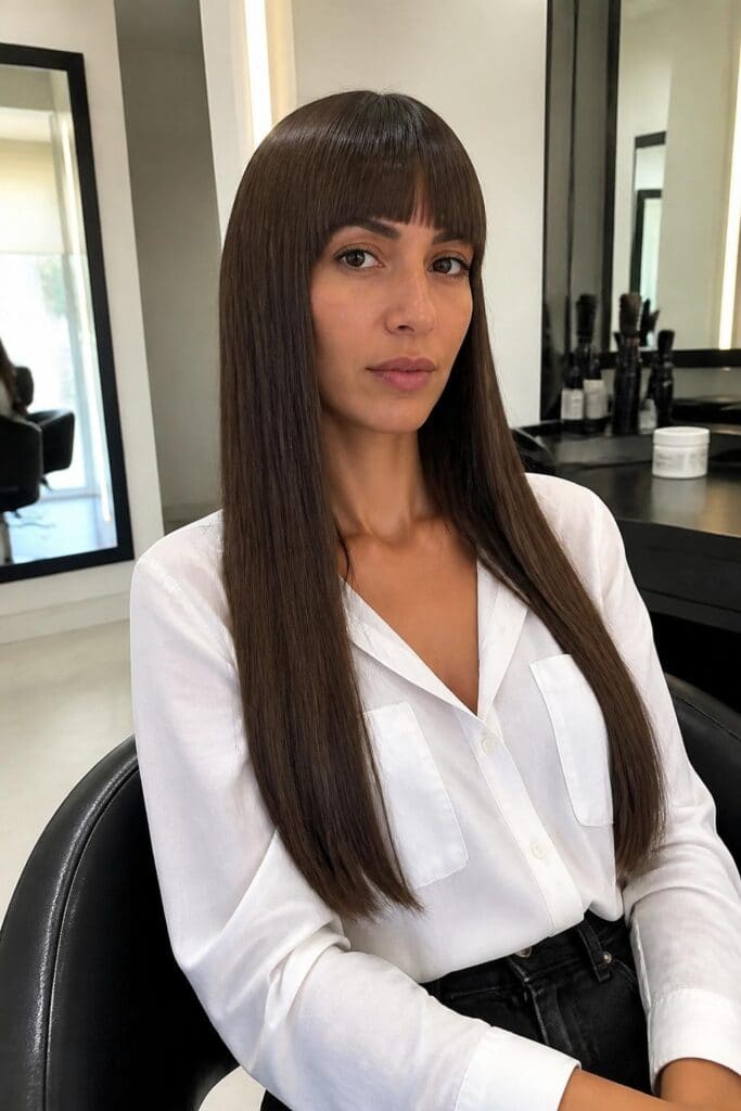 Blunt Bangs with Sleek Straight Hair