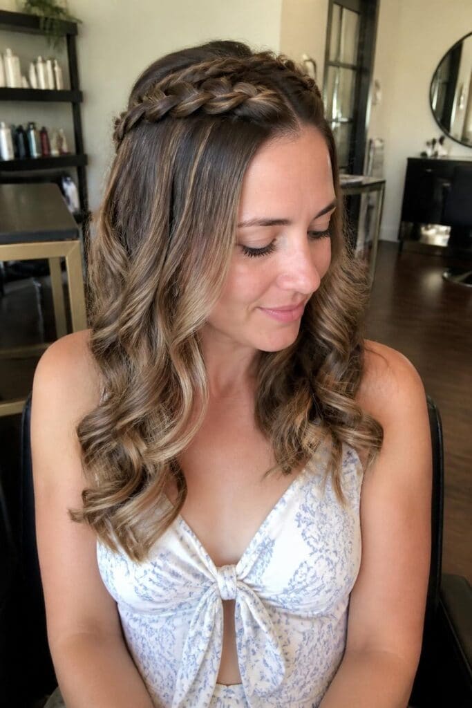 Braided Crown with Loose Curls