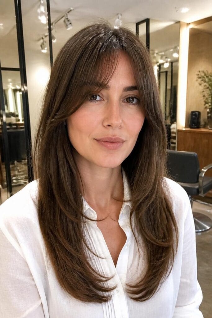Classic Long Curtain Bangs with Soft Layers
