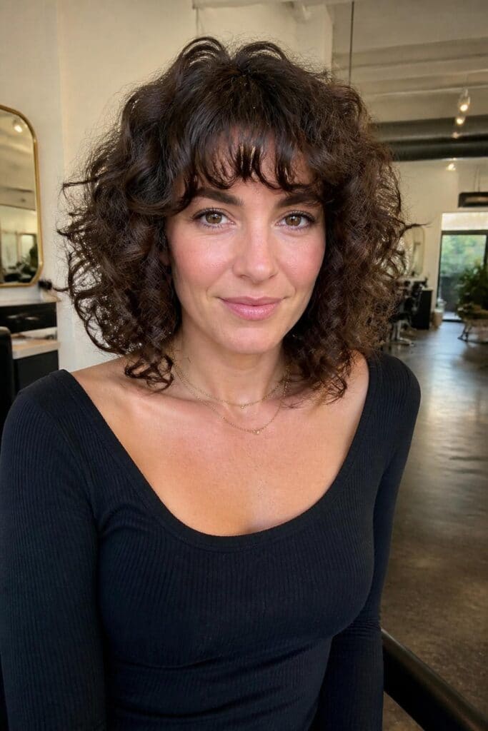 Curly Bob with Full Bangs