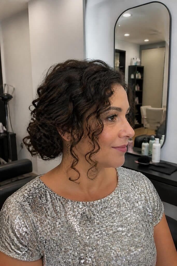 Curly Chignon with Side Part