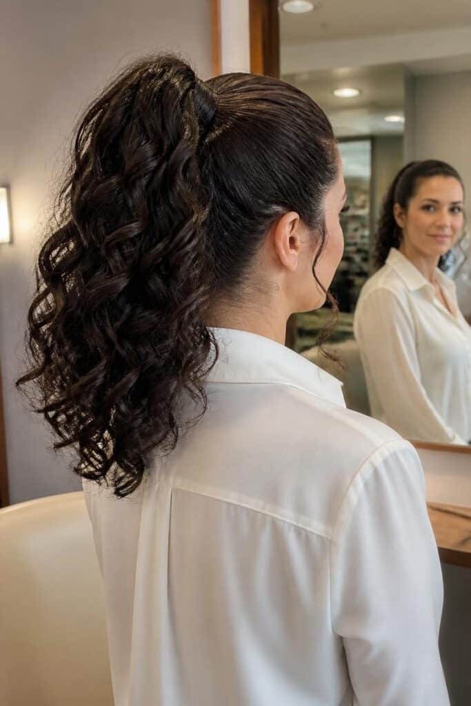 Curly High Ponytail with Wrapped Base