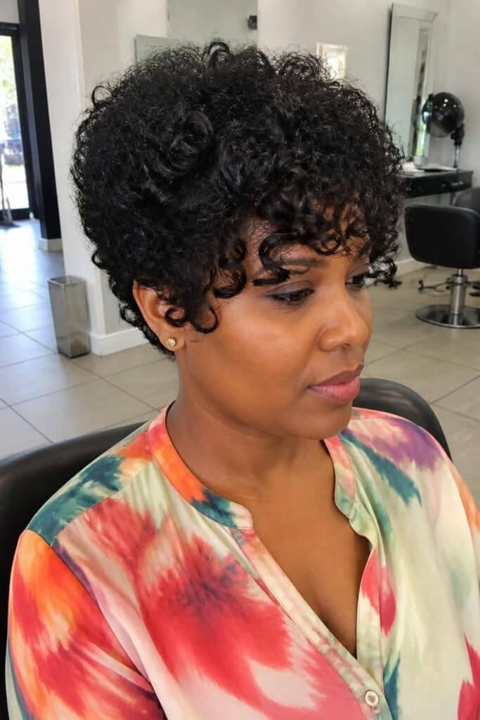 Curly Pixie with Bangs