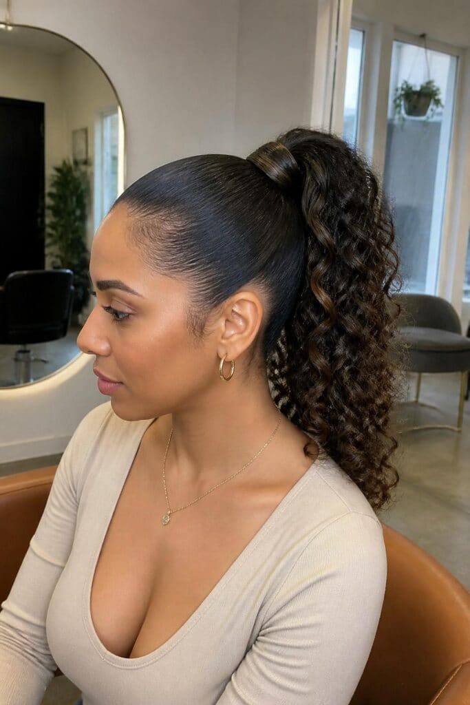 Curly Ponytail with Wrapped Base